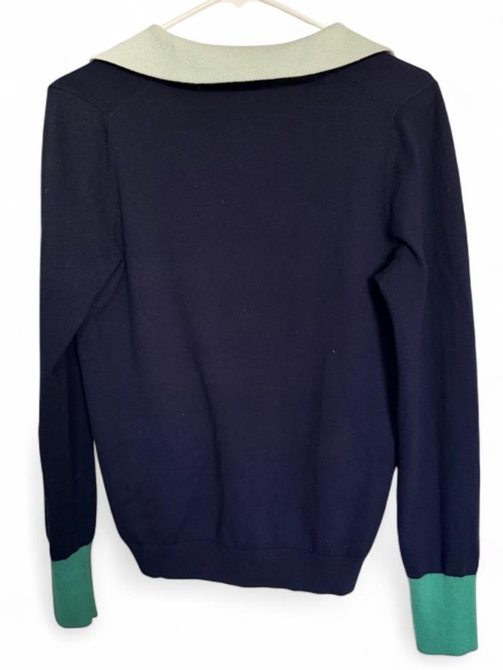 Boden V-Neck Polo Henley Sweater Wool Cotton Blend Size 4 Navy Green Preppy - Picture 5 of 8